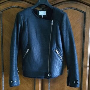 Sandro Navy Blue Leather Women's Jacket